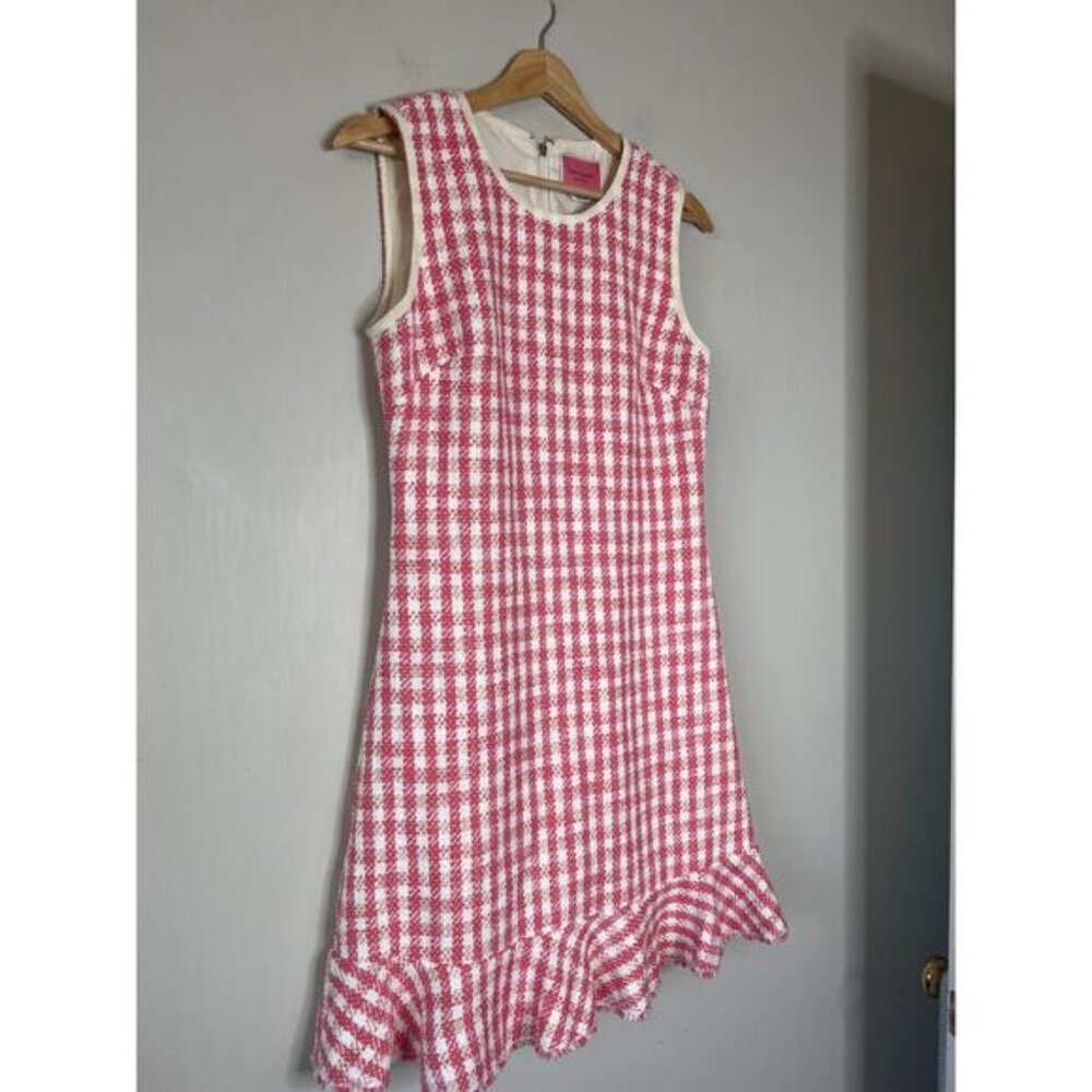 NEW Kate Spade Plaid Print Round Neckline Sleeveless Mini Dress Pink Size: 4 - Picture 3 of 6